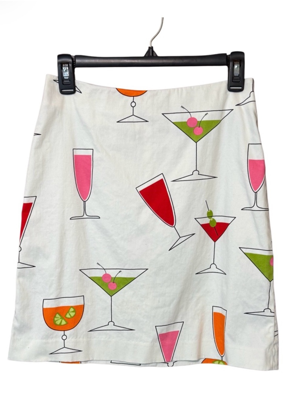Martini Cocktail Print Mini Skirt White Retro Resort Size 4 - Picture 2 of 3
